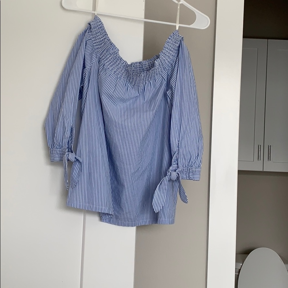 LOFT Blue and White Striped Blouse